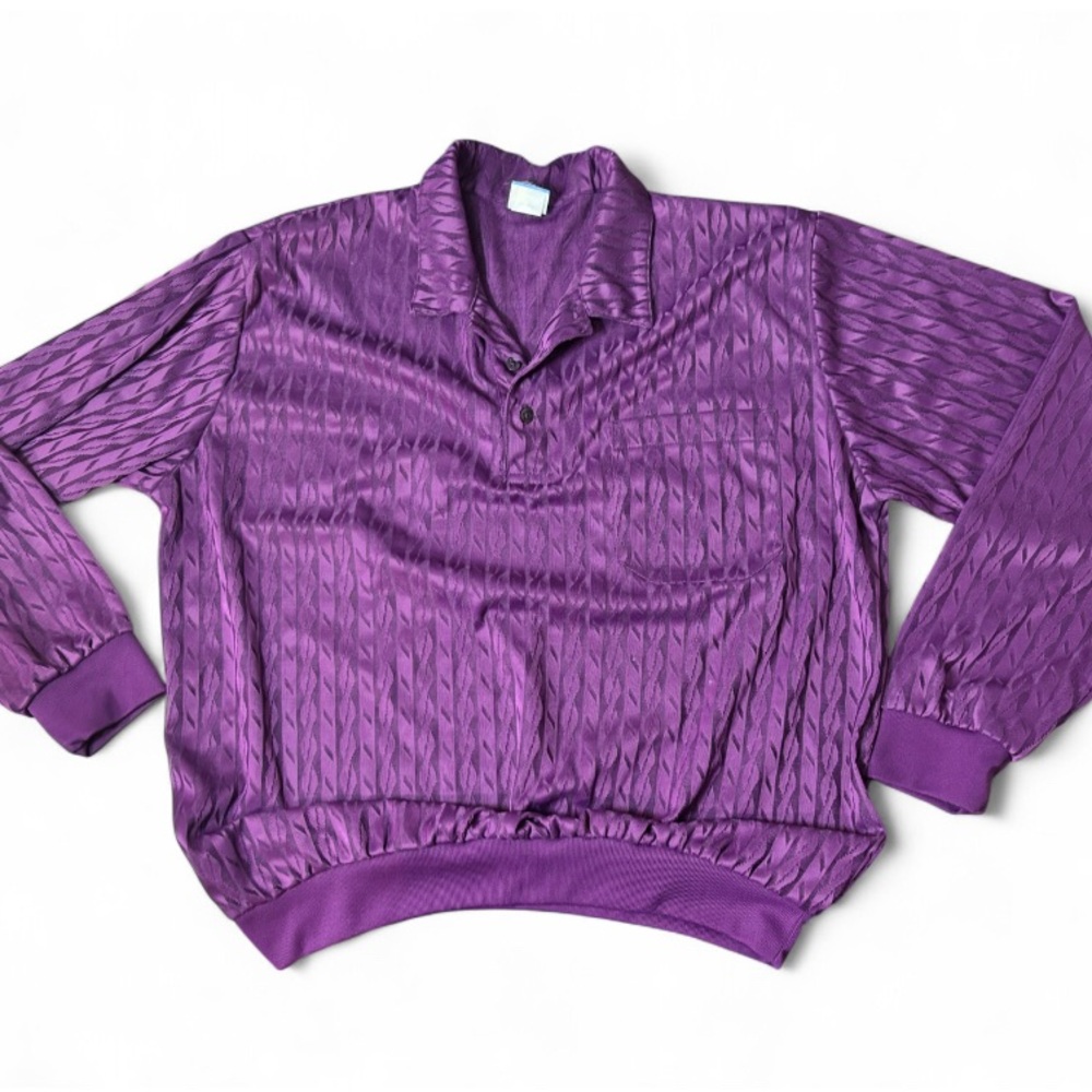 Purple vintage long sleeved golf-style shirt with argyle detail. Stag Hill M/L